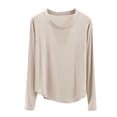 thumbnail image 5 of Sakmal Pajama Tops Women Long Sleeve Pullover Cotton Sleepwear Crew Neck Beige Sleepwear for Women L, 5 of 5