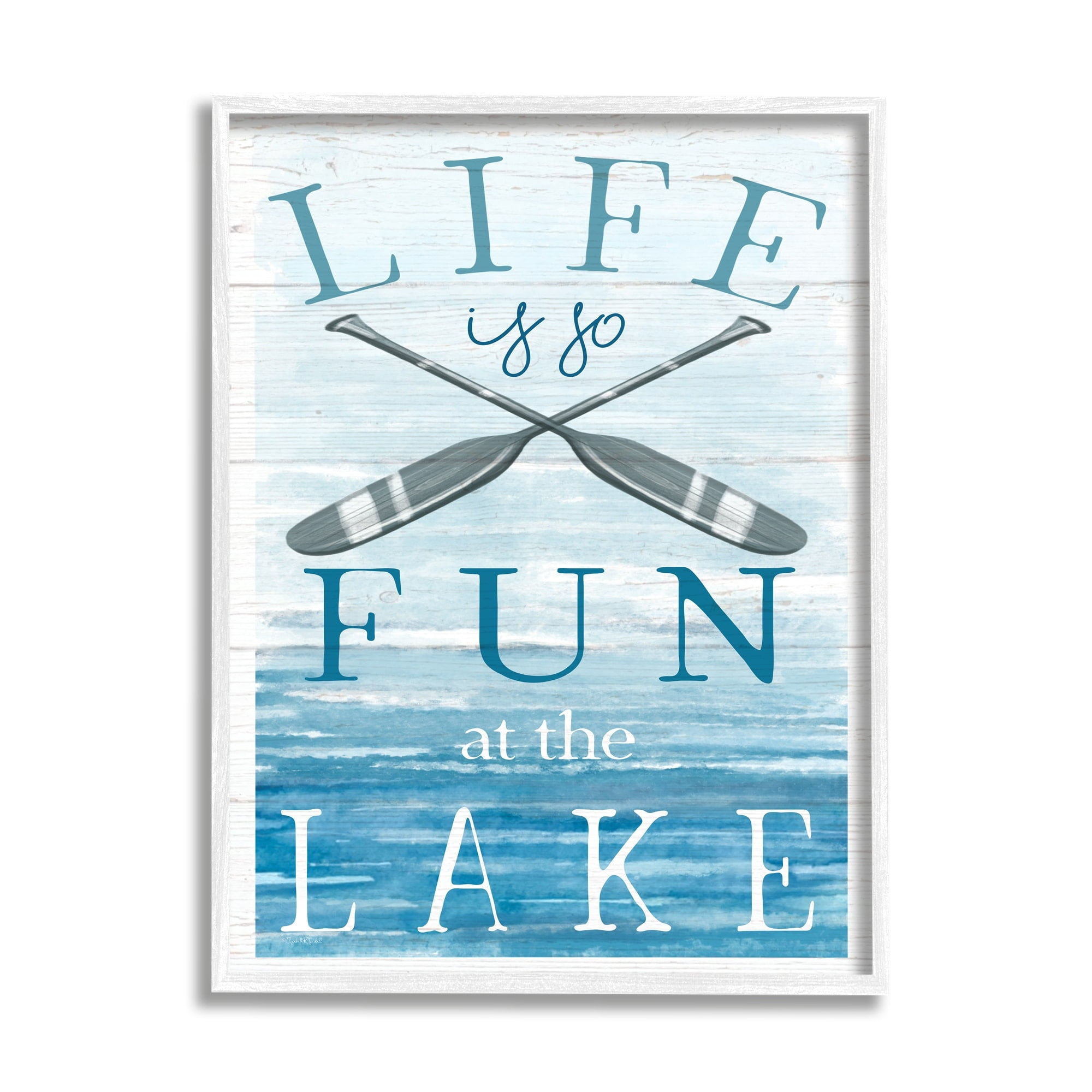 Stupell Industries Fun at Lake Phrase Crossed Ores Water Design Graphic Art White Framed Art Print Wall Art, Design by Elizabeth Tyndall