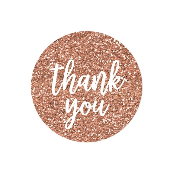 Koyal Wholesale Circle Stickers, Faux Rose Gold Glitter, Thank You, 40-Pack