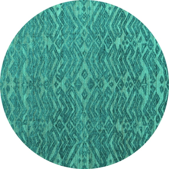 Ahgly Company Machine Washable Indoor Round Abstract Turquoise Blue Modern Area Rugs, 5' Round