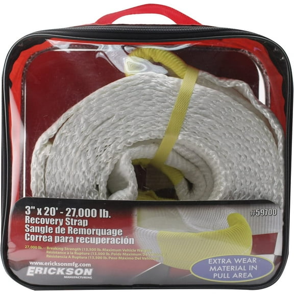 Erickson 59700 White 3" x 20' Recovery Strap, 27,000 lbs Breaking Strength, 13,500 lbs Maximum Vehicle Weight Capacity
