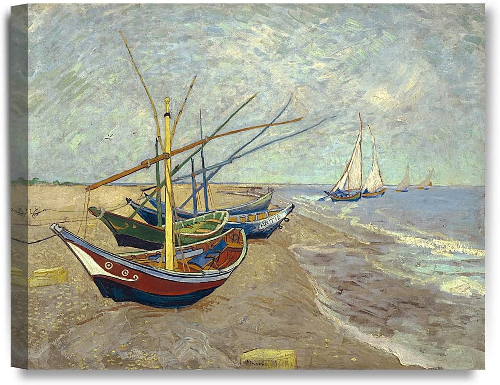 Fishing Boats  oil Paint By Van gogh Re print On Framed Canvas Wall art Decor 