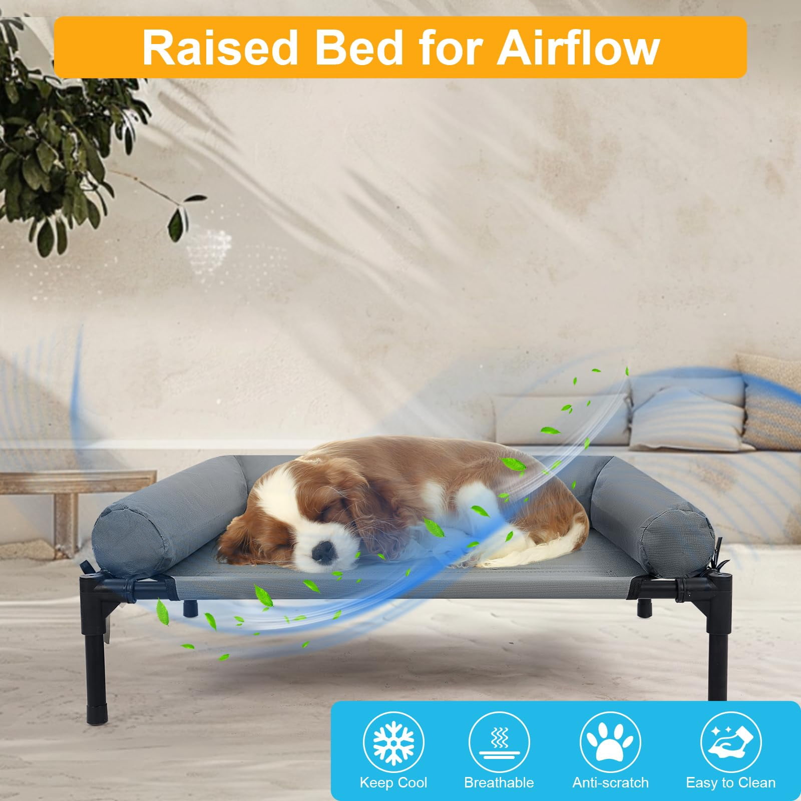 30'' Outdoor Elevated Dog Bed With Pillow  Raised Dogs Four Ice Pack Breathable Beds Small Medium Size Pet Hammock Outside Beds(small)