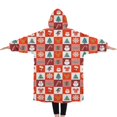 thumbnail image 2 of Oversized Wearable Blanket Hoodie,Red Christmas Santa, Tree and Snowflake Pattern Sherpa Blanket Hoodie with Super Pockets,Super Warm Fuzzy Pullover for Women & Men, 2 of 6