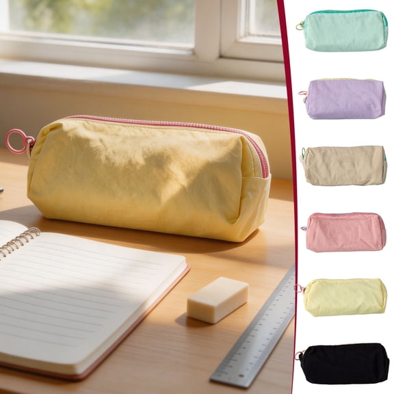 Hyknon Pencil Pouch Bag, Large Capacity Zipper Pen Case, Soft Solid Color Minimalist Pen Box, Portable Stationery Storage Bag for Adult, Multi-Functional Makeup Bag for Daily Campus Office, Purple
