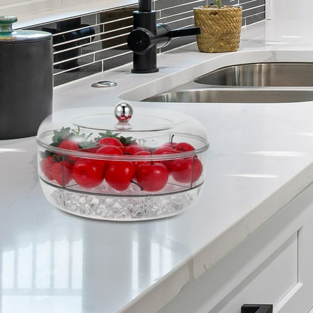 

WHAMVOX Round Clear Divided Serving Tray With Lid And Handle Portable Snack Fruit Tray With 5 Compartments Food Storage Box Snack Candy Dried Fruit Nuts Appetizer Tray