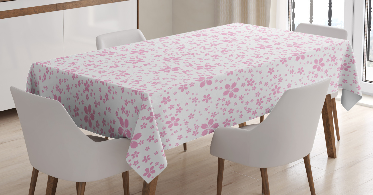 Cherry Blossom Tablecloth, Childish Cute Pink Flowers on White
