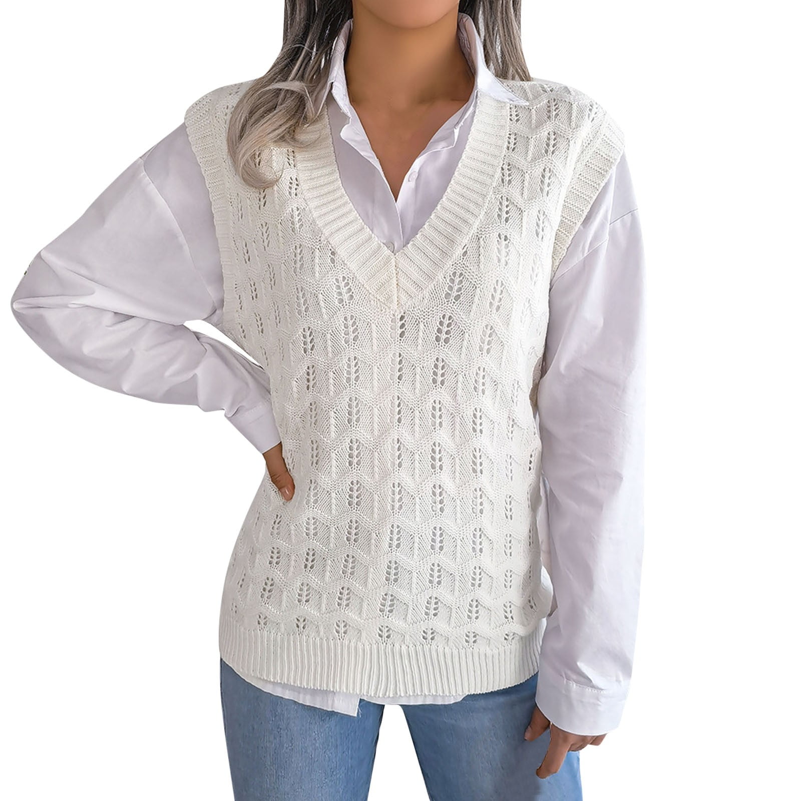 Women's Sweater Vests Womens V Neck Sleeveless Knitted Vest College
