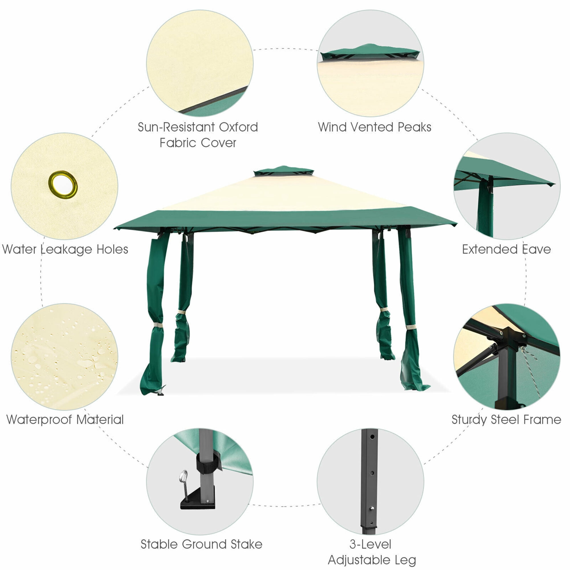 Gymax 13' x 13' Folding Patio Pop-up Gazebo Canopy Tent Outdoor Shelter Shade Green