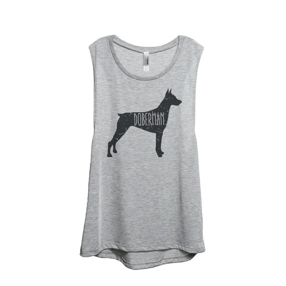 Thread Tank Doberman Dog Silhouette Women's Sleeveless Muscle Tank Top Sport Grey Small