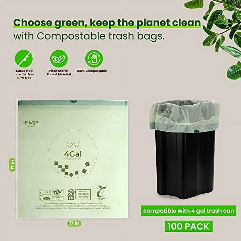 1.2 Gallon Compostable Trash Bags, Small Trash Bags for bathroom office  kitchen, Strong Small Garbage Bags fit 4.5-5 Liter Trash Can,1 Gallon-1.5  Gallon,White Compost Bags