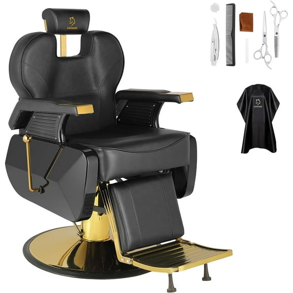 LUXMARS Barber Chair Hydraulic Reclining Salon Chair Styling Chair Hair Chair 360 Degrees Rolling Swivel Barber Chairs for Barbershop Hair Salon Spa Equipment - Black