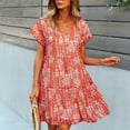 thumbnail image 2 of Jdlsppl Women's Short Sleeve Dresses Casual Dress V Neck A Line Short Date Night Holiday Bell Sleeve Sundress Red Small, 2 of 4