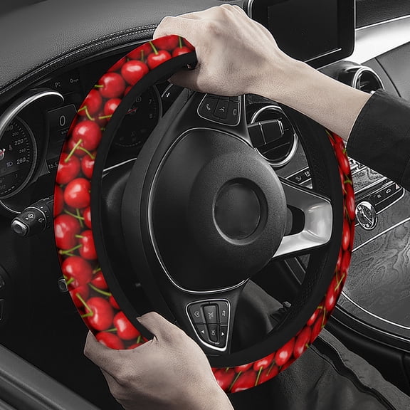 Steering Wheel Cover Neoprene Material Most Cars Men&Women Universal 15 inch Premium Non-Slip Spring Steering Wheel Protector Red Cherry Steering Wheel Cover