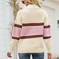 thumbnail image 3 of Homgro Women's V Neck Pullover Sweater Ladies Casual Mock Neck Quarter Zip Up Knit Sweater Winter Warm Zipper Knitted Long Sleeve Loose Fit Pullovers Knitwear Apricot Beige Pink Striped Large, 3 of 3
