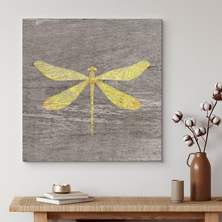 Dragonfly Botanical Canvas Wall Art – Framed Floral Print With Gold Accents, 16x24 Inch, Ready To Hang