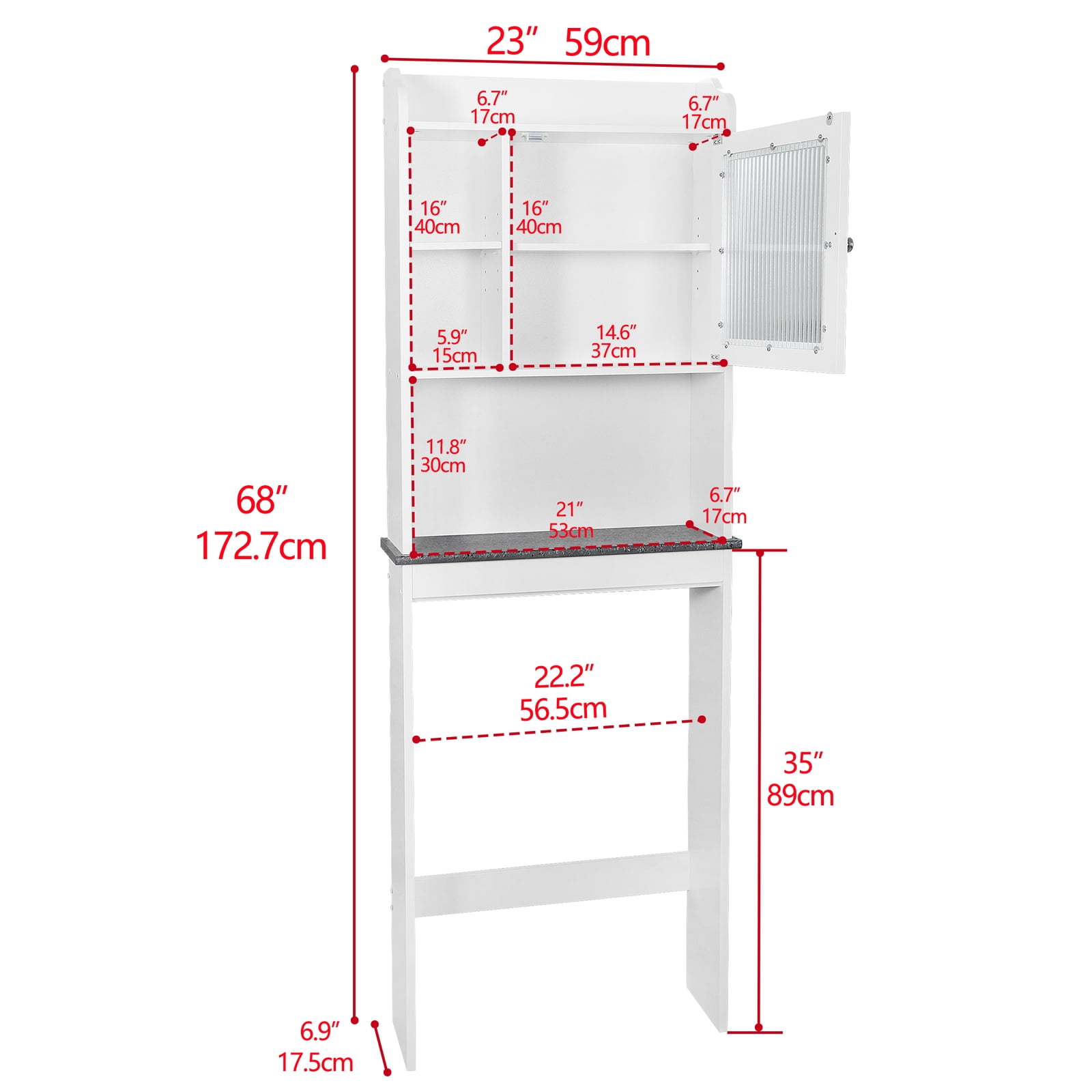 Favory Over The Toilet Cabinet, Double Door Bathroom Storage Organizer, Toilet Rack with Inner Adjustable Shelf and Open Storage Shelf,White