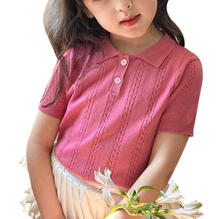 MEZZALL Toddler Girls Casual Knit Shirt Solid Color Short Sleeve Tops For Everyday Wear Comfortable Breathable Spring Summer Blouse Relaxed Fit Baby Wear