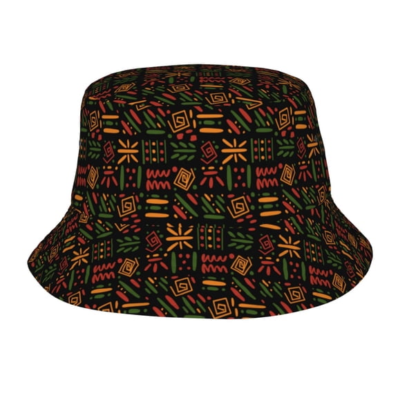 TEQUAN Foldable Polyester Adult Bucket Hat African Tribal Symbols Lines Prints Sun Beach Fishing Outdoor Cap Unisex