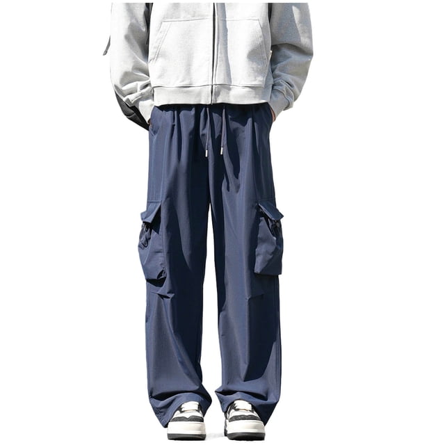 Cargo Pants for Men, Solid Color Pocket Elastic Waist Casual Fashion Trousers for Spring Summer