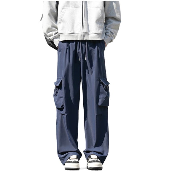 Pantalon Cargo pour Hommes, Pantalon Décontracté Mode Uni avec Poches et Taille Élastique pour le Printemps et l'Été