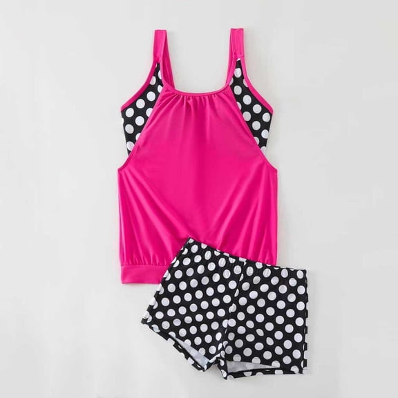 Viluyesy Womens Tankini Swimsuits 2 Piece Polka Dot Boyshorts Bottoms Layered Modest Bathing Suit for Beach Swimming Hot Pink Size XL