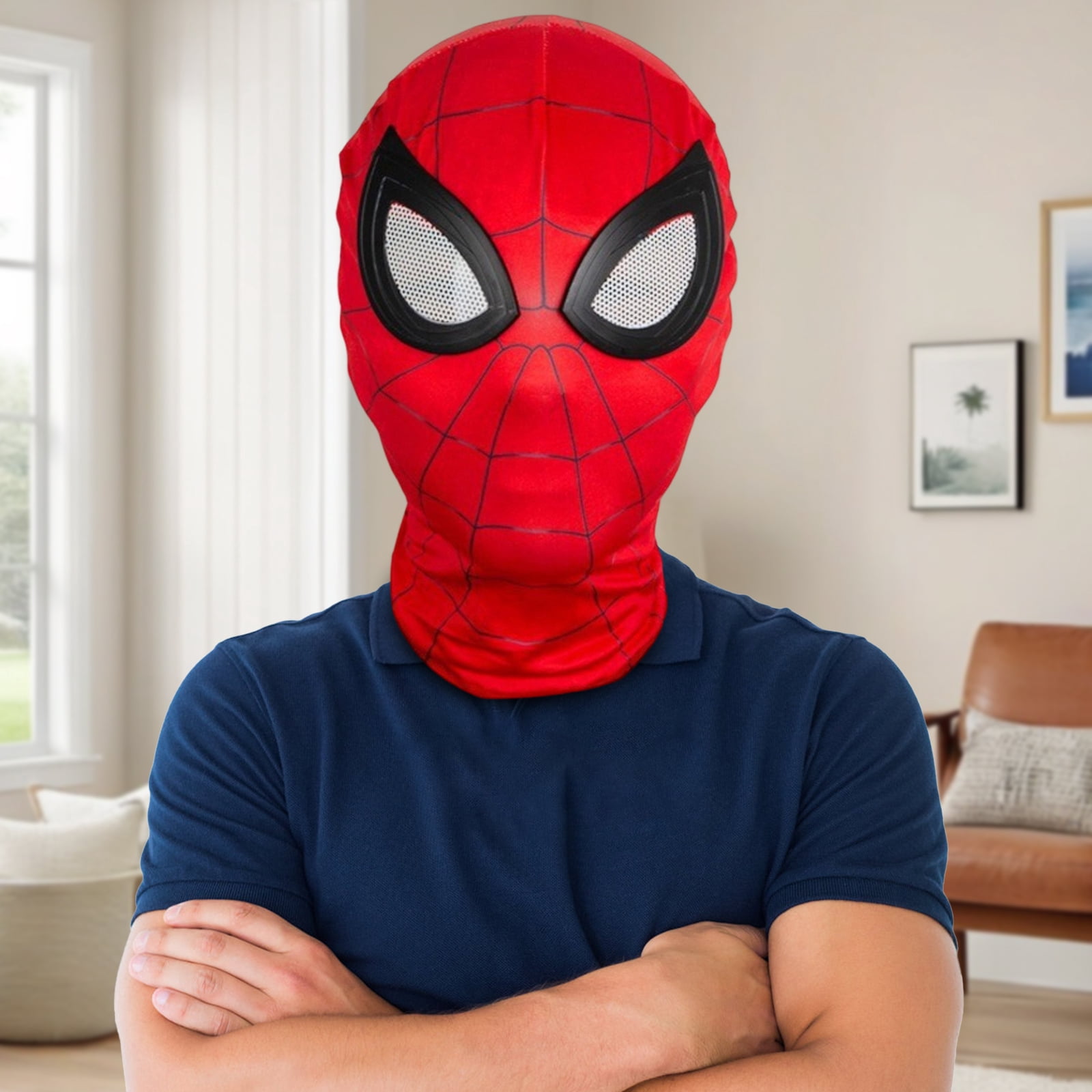Full Head Spider Mask, Realistic Web Design & Breathable Texture for Costume Parties & Immersive Hero Adventures, Black