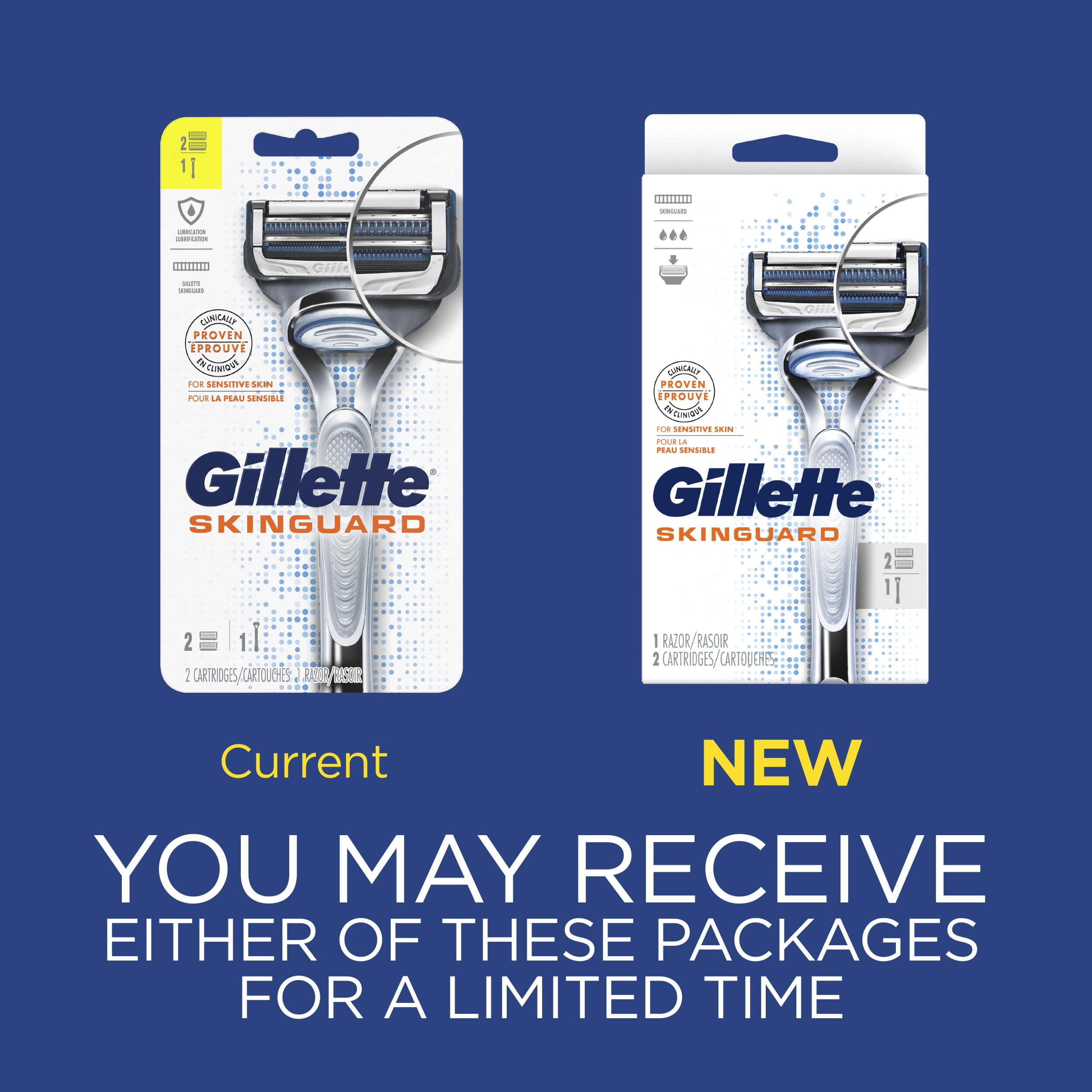 Gillette SkinGuard Men's Razor Handle and 2 Blade Refills, Silver