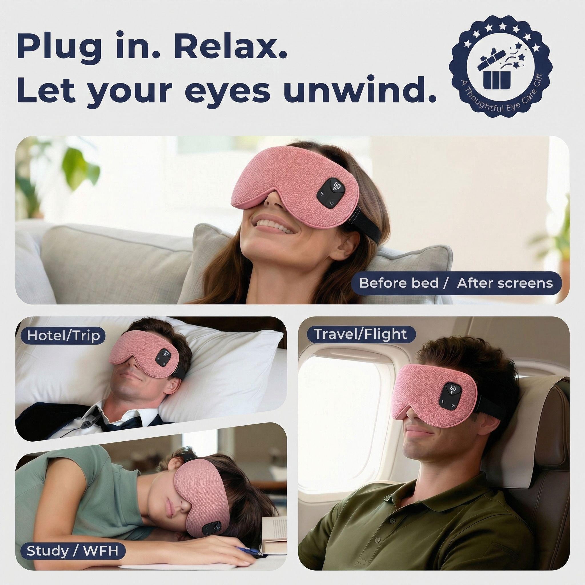 FACEMOON Cordless Rechargeable Heated Eye Mask Warm Comfort Natural Flaxseed for Eye Relaxation Sleep Aid Dry Eyes Pink