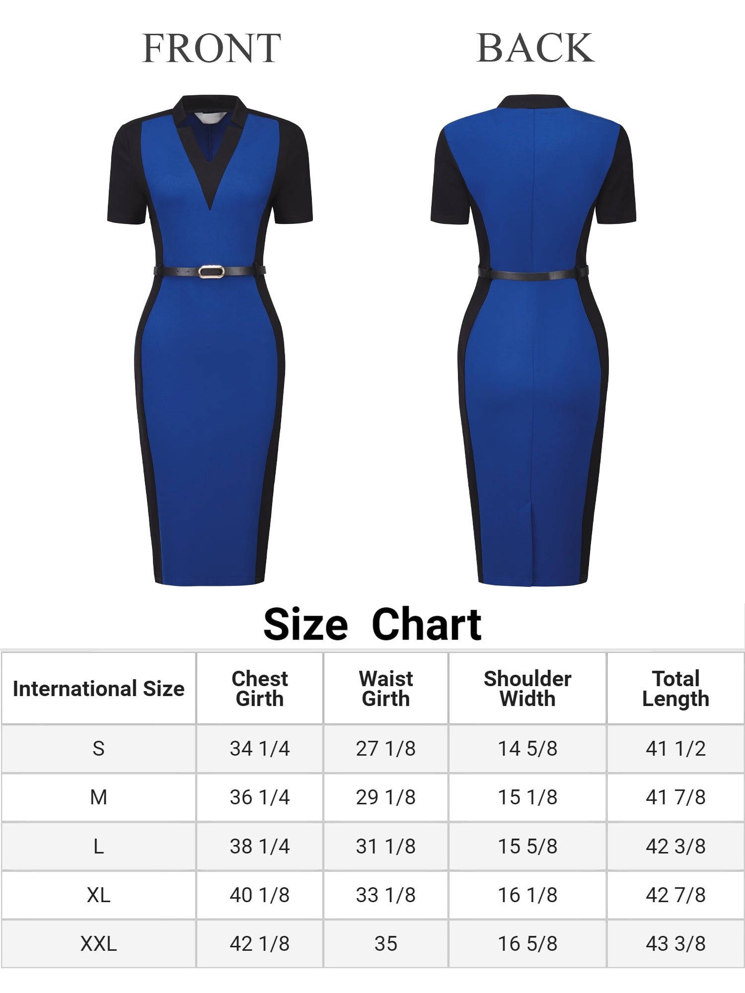 DARING DIVA Sheath Dress Contrast Color Office Pencil Dresses S White L Royal Blue