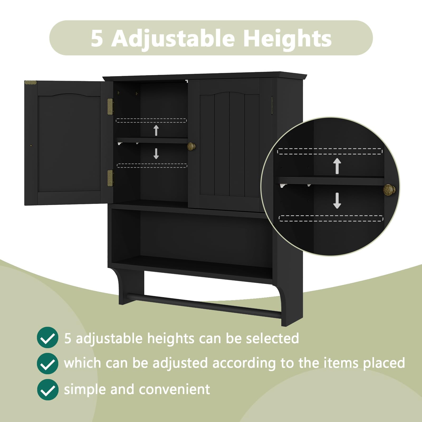 Algherohein Bathroom Medicine Cabinet with Shelf and Towels Bar,Over the Toilet Storage Wall Cabinet,Black Large