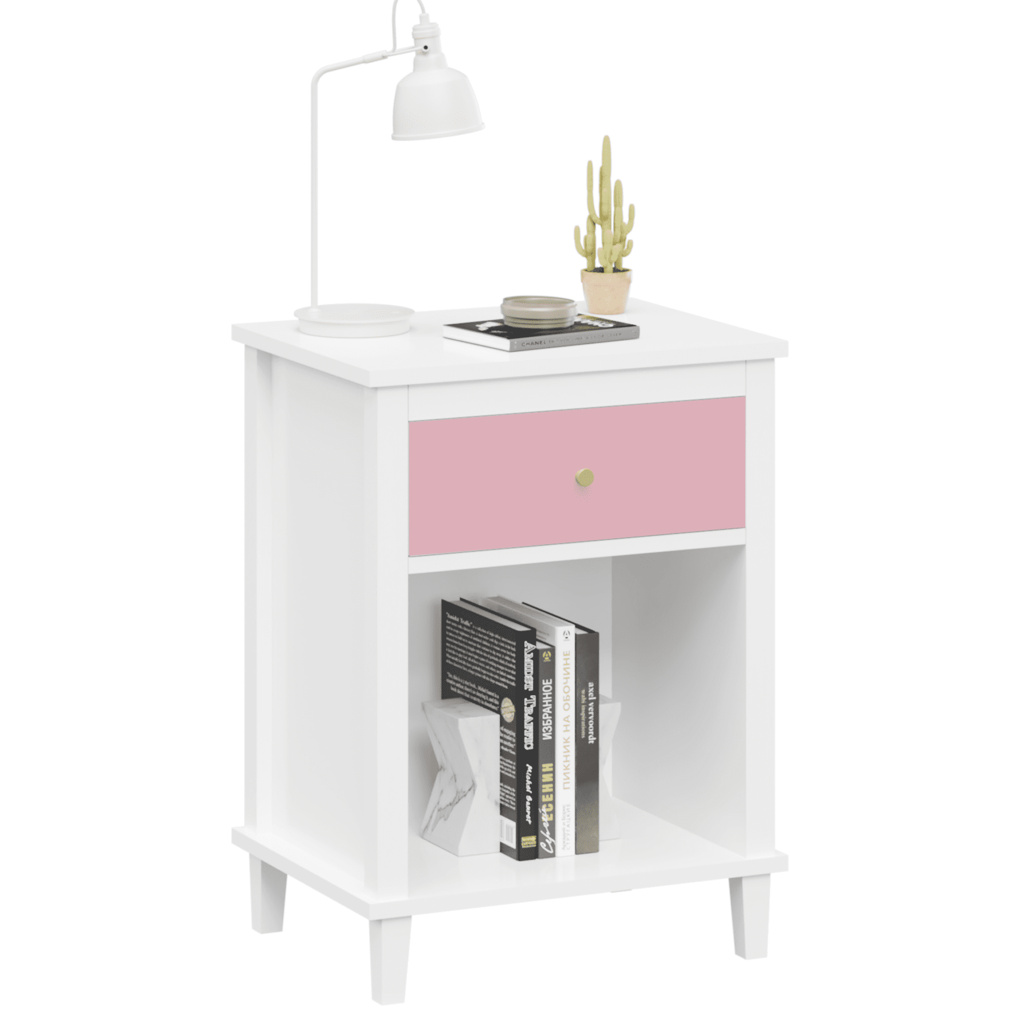 Gewnee Kid's Wooden Nightstand with Drawer and Open Cabinet for Kid's Bedroom,Pink