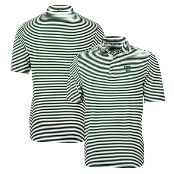 Men's Cutter & Buck Green Tulane Green Wave Throwback Logo Virtue Eco Pique Stripe Recycled Polo