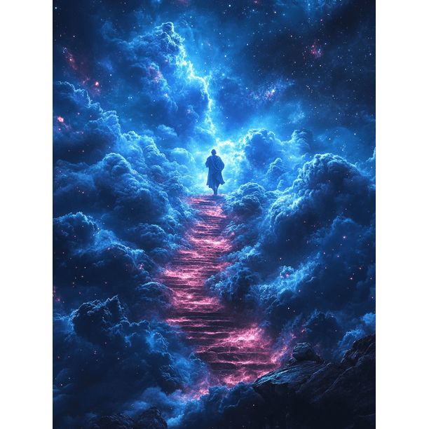Qisvanset 12x16 Inch Heaven Stairway Canvas Wall Art, Cloud Abstract Jesus Modern Religious Wall Decor