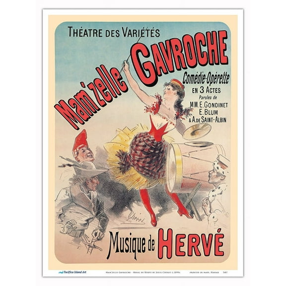 Mam'zelle Gavroche - Comedy Operetta - Music by Hervé - Vintage Musical Poster by Jules Chéret c.1890s - Master Art Print (Unframed) 9in x 12in