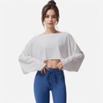 thumbnail image 4 of Women's Cropped Long Sleeve Pullover with Wide Boat Neck - Small, White, 4 of 7