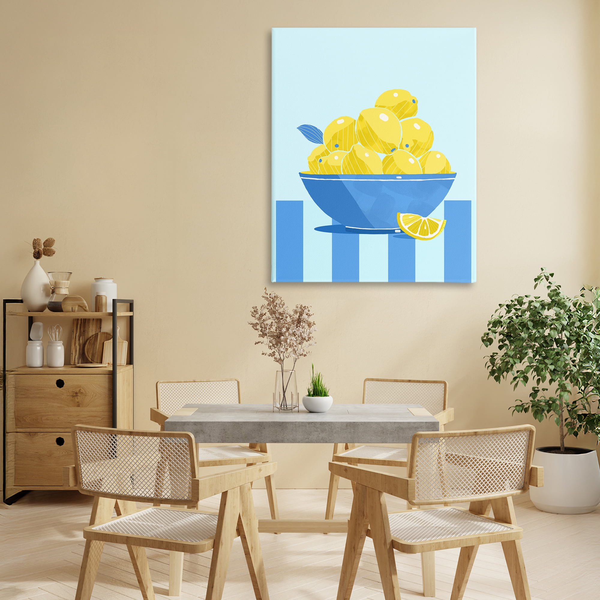 Stupell Industries Yellow Lemon Bowl Striped Canvas Wall Art, design by Lucca Sheppard