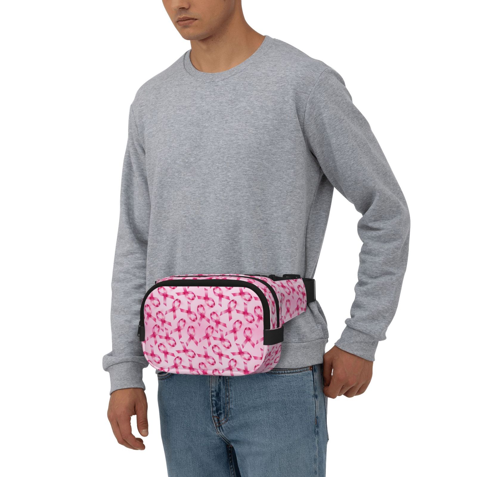 Kuqiui Breast Cancer Ribbons Awareness Print Fanny Packs for Women Cross Body Waist Bag Fashionable Fanny Pack Designer Workout Hiking Waist Pack Running Travel Gym
