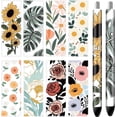 thumbnail image 1 of 48 pegatinas de transferencia UV DTF para bolígrafo, 8 estilos, estilo bohemio, girasol, hojas de palma, flores, 4,7 × 1,6 pulgadas, impresión HD, impermeables, de papel recubierto., 1 of 9