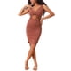 thumbnail image 2 of Vestidos Bodycon con Corte y Nudo de INSPIRE CHIC para Mujeres, Vestido de Tanque con Cuello en V Fruncido Color Rojo Marrón XS, 2 of 6