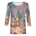 thumbnail image 4 of asdoklhq Christmas Women Sweaters Women Shiny Colorful Christmas Print Three Quarter Sleeve 3/4 Round Neck Top Short Sleeved Round Neck Top/shirt Multicolor S, 4 of 5