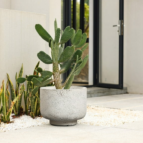 LuxenHome Rustic White with Gray 9.6-Inch Tall Round MgO Planter