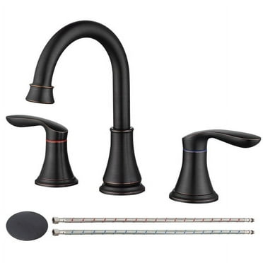 Fithood 2-Handle 8 inch Widespread Bathroom Sink Faucet ‎Oil-Rubbed Bronze Lavatory Faucet 3 Hole 360° Swivel Spout Vanity Sink Basin Faucets with Pop Up Drain Assembly and cUPC Water Supply Hoses