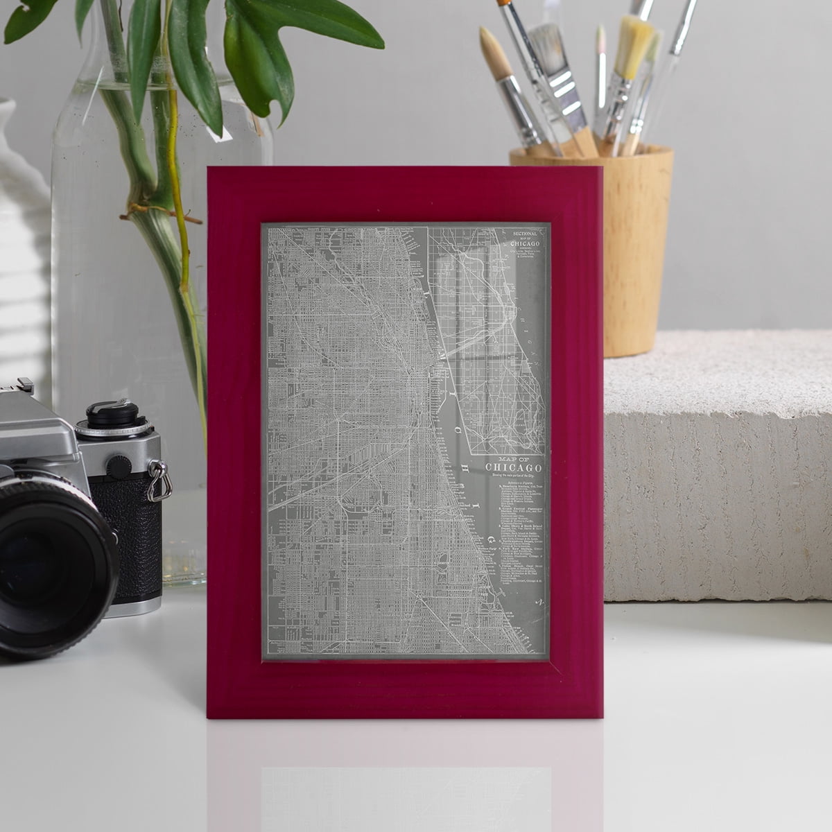 City Map of Chicago -Framed Print w/glass-Cherry Red