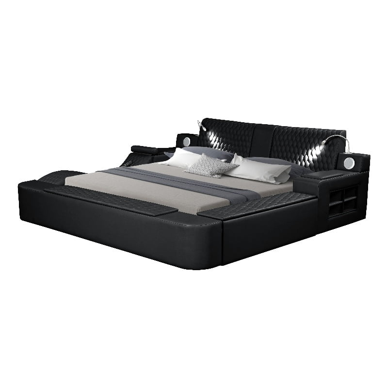 Zoya Smart Multifunctional King Size Bed Made with Wood in Black