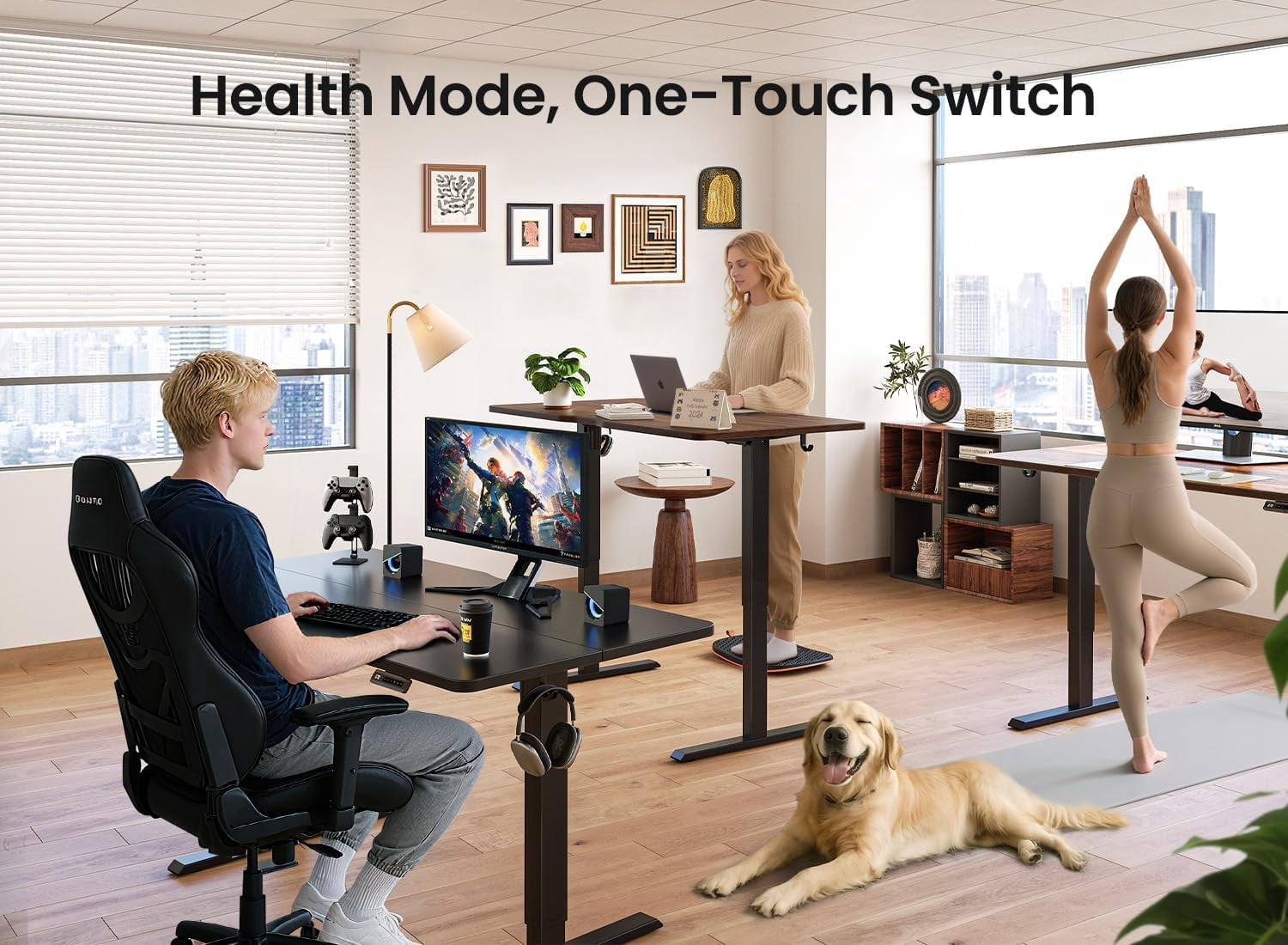 DESINO 55" x 28" Electric Standing Desk, Extra-Deep 28" Desktop Height Adjustable Stand Up Desk with 4 Memory Preset Buttons, Ergonomic Sit-Stand Office Desk, Black Walnut