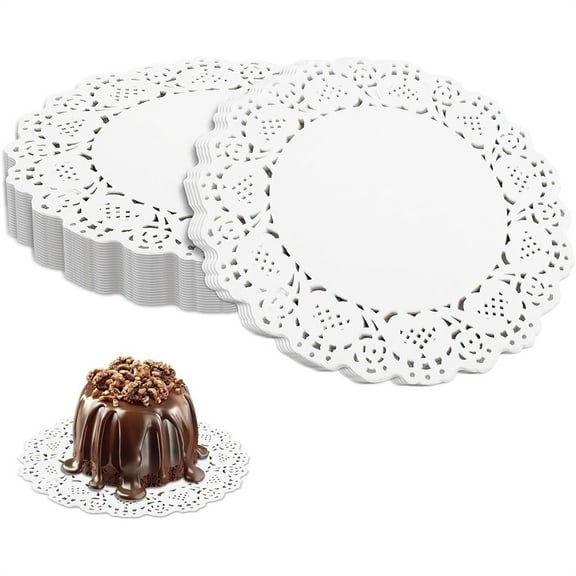 Triani 150Pcs White Lace Paper Doilies Disposable Lace Paper Doilies 4.5 Inch Round Paper Doilies for Buffet Cake Fried Food Party Wedding Christmas Tableware Decoration