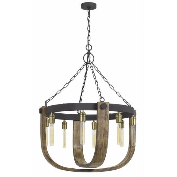 Cal Lighting Apulia 8-Light Wood & Metal Chandelier in Black/Distressed Brown