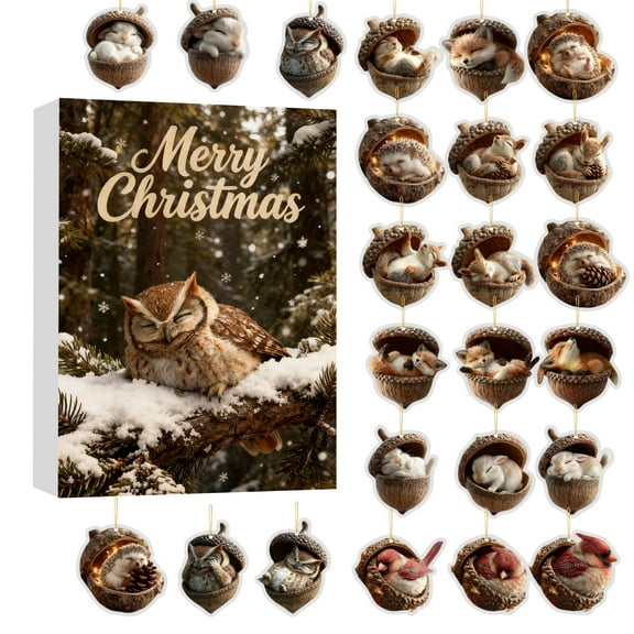 Forest Animal Acorn Ornaments Advent Calendar -24 Days Christmas Countdown Forest Animal Christmas Trees Hanging Ornaments Advent Calendars 2025