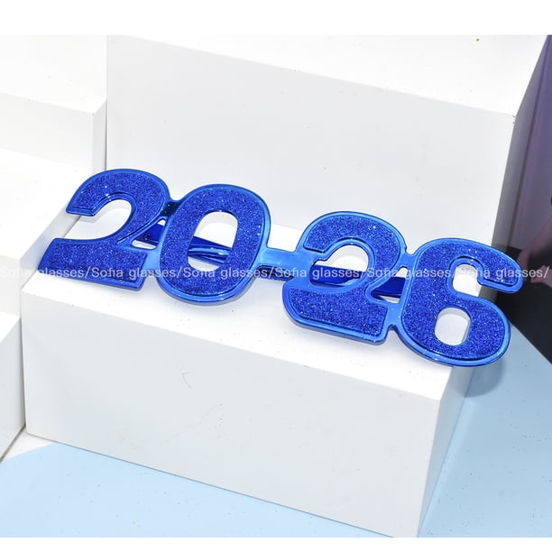 KAKOWELY 4 gafas 2026: gafas de graduación con purpurina y números de plástico para niños, suministros para fiestas de cumpleaños de adultos, accesorios para fotos de disfraces de Año Nuevo.